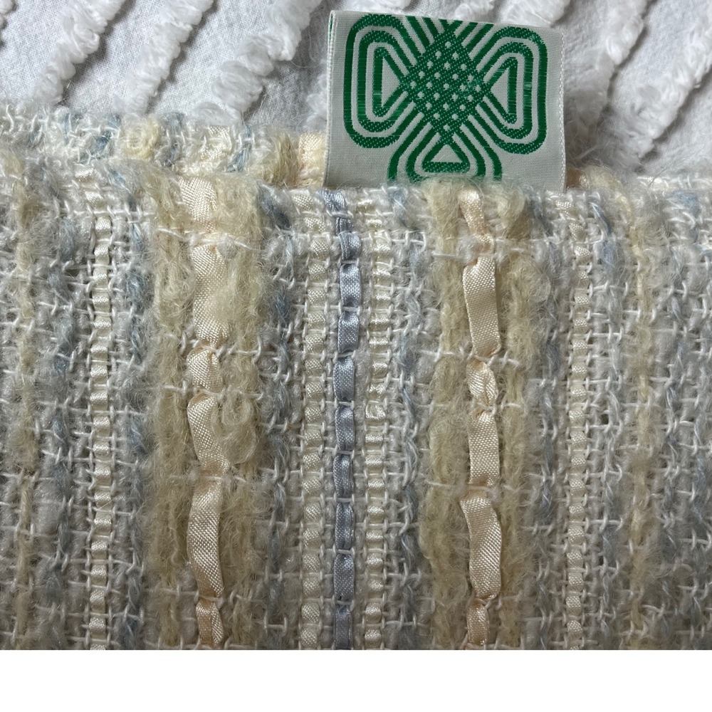 The Weave O the Irish Mohair Blend Striped Fringed Throw Blanket Made in Ireland - Picture 5 of 8
